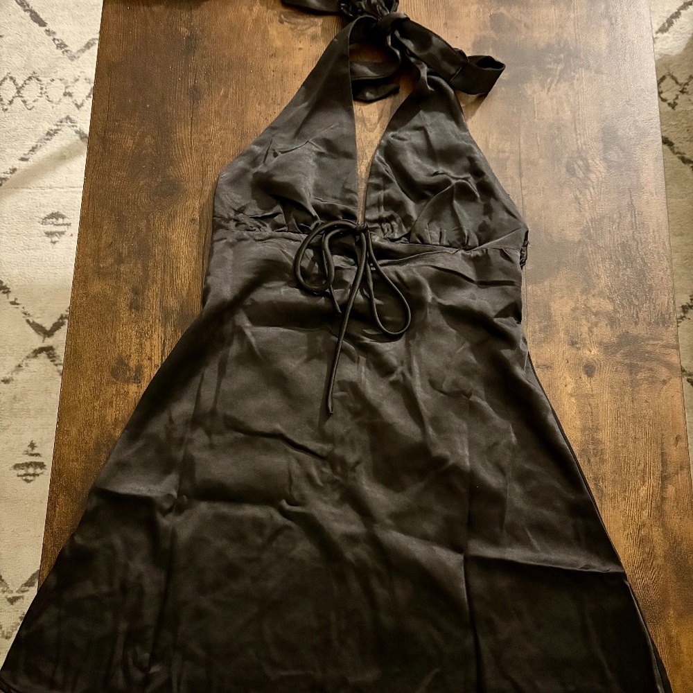 Black Princess Poly Halter Mini-Dress